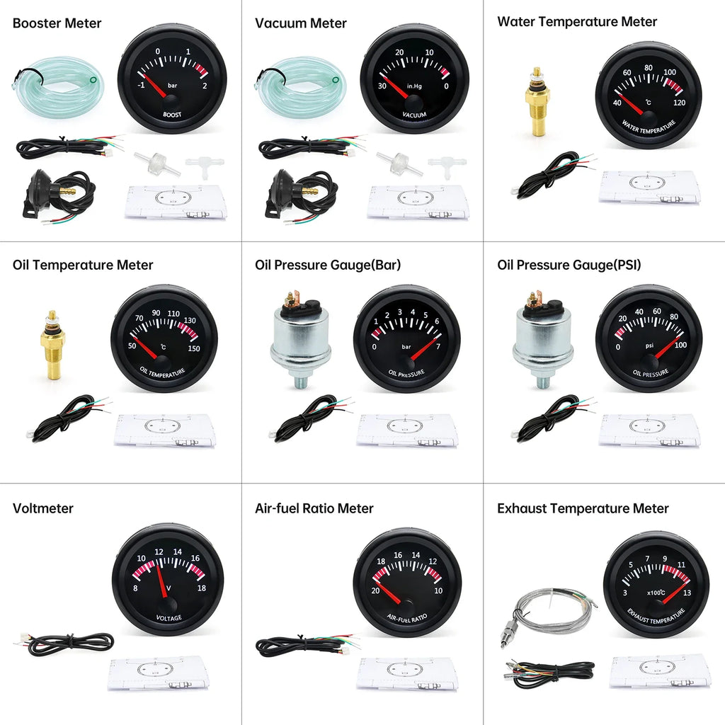 AD 52mm Water Temp/Oil Temp/Voltmeter/Oil Press BAR PSI /Vacuum/Boost Gauge/Air Fuel Ratio/EGT G - Automotive LED Light