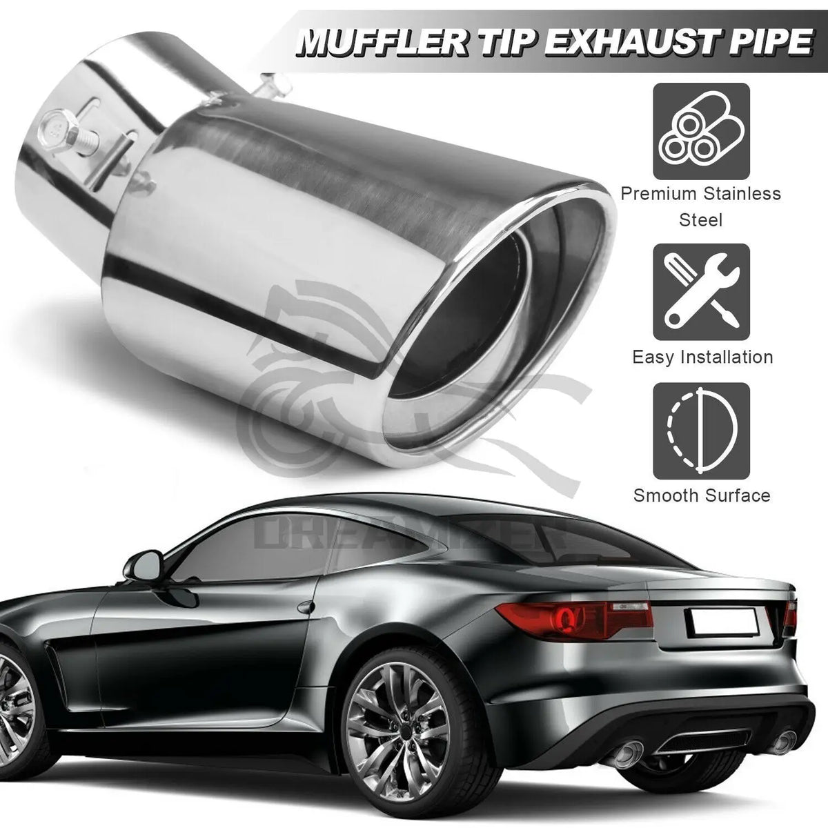 Auto Car Exhaust Pipe Tip Tail Muffler Stainless Steel Muffler Pipe Exhaust Tip Universal Car Ac - Automotive LED Light