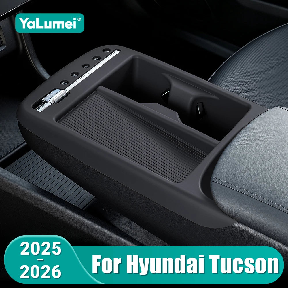 Silicone Armrest Storage Tray Cover For Hyundai Tucson 2025 2026 Center Console Divider Organize - Automotive LED Light
