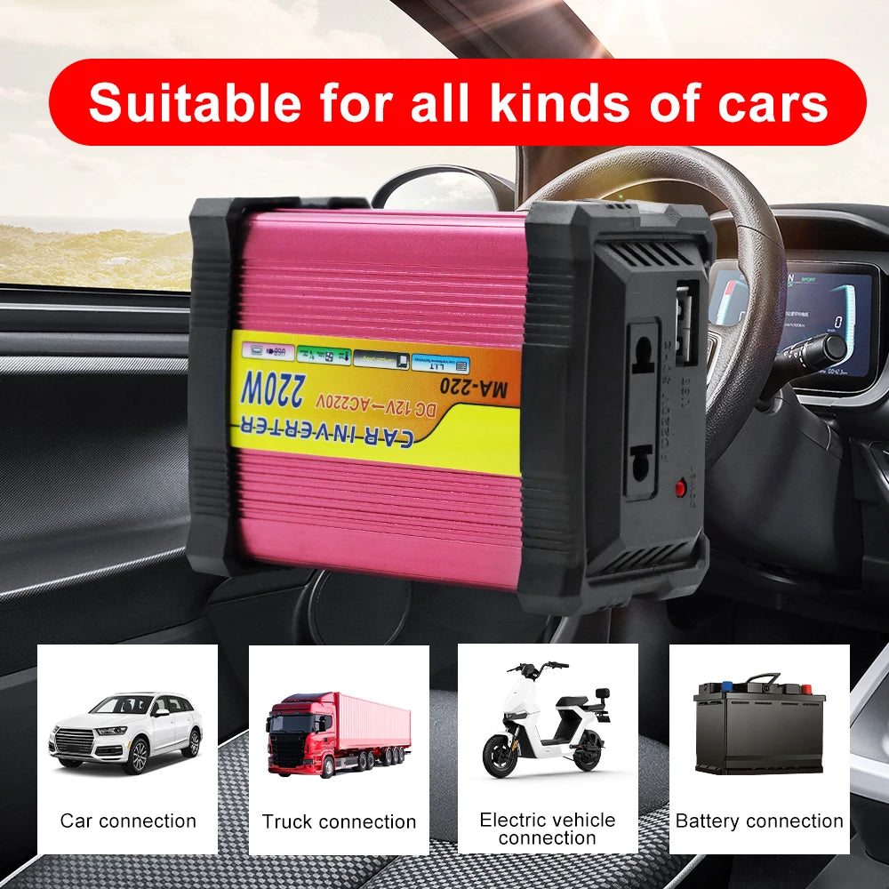 12V To 220V DC/AC Inverter Storage Batteries Inverter 220W Automobile Inverter Car Converter 1+1 - Automotive LED Light