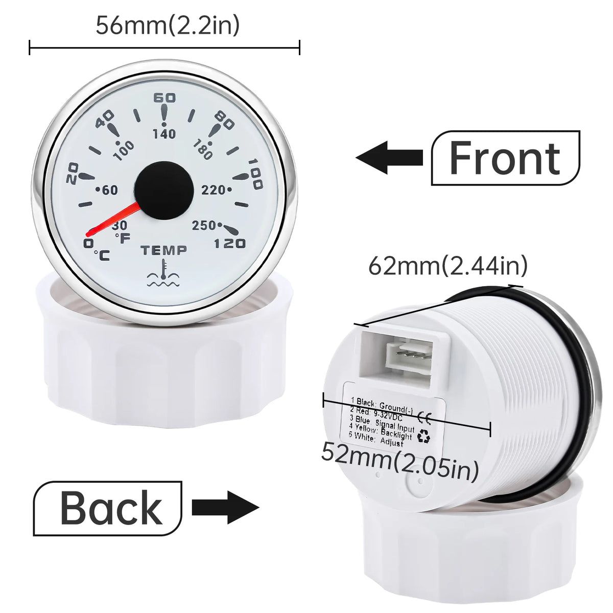 2" 52mm Water Temperature Gauge 0~120℃ with 7 Color Backlight Water Temp Sensor  for M16 M14 - Automotive LED Light