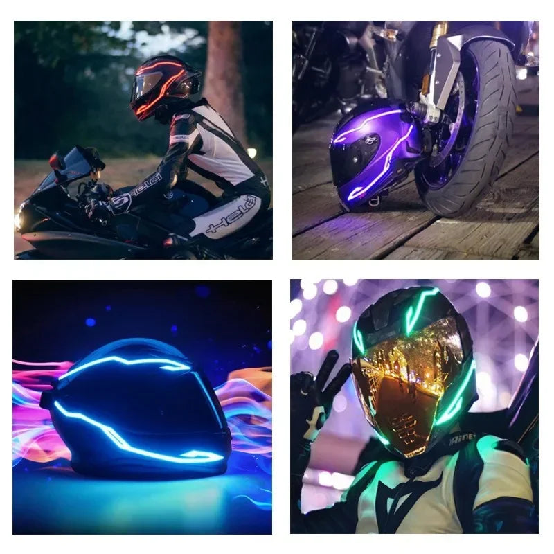 Motorcycle Helmet Light 4 in 1 EL Light 3 Mode Led Helmet Light Night Riding Signal Helmet Strip - Automotive LED Light
