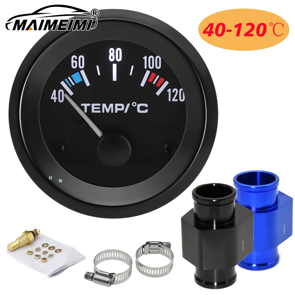Car Water Temperature Gauge With Water Temp Joint Pipe Sensor Adapter 1/8NPT 52mm Temperatura Mo - Automotive LED Light