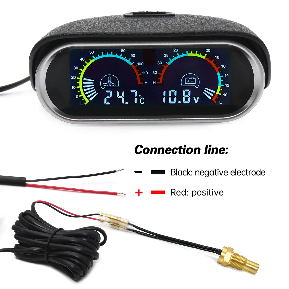 AD 2in1 LCD Car Water Temp Gauge + Water Temperature Sensor 10mm Meter Voltmeter Voltage Digital - Automotive LED Light