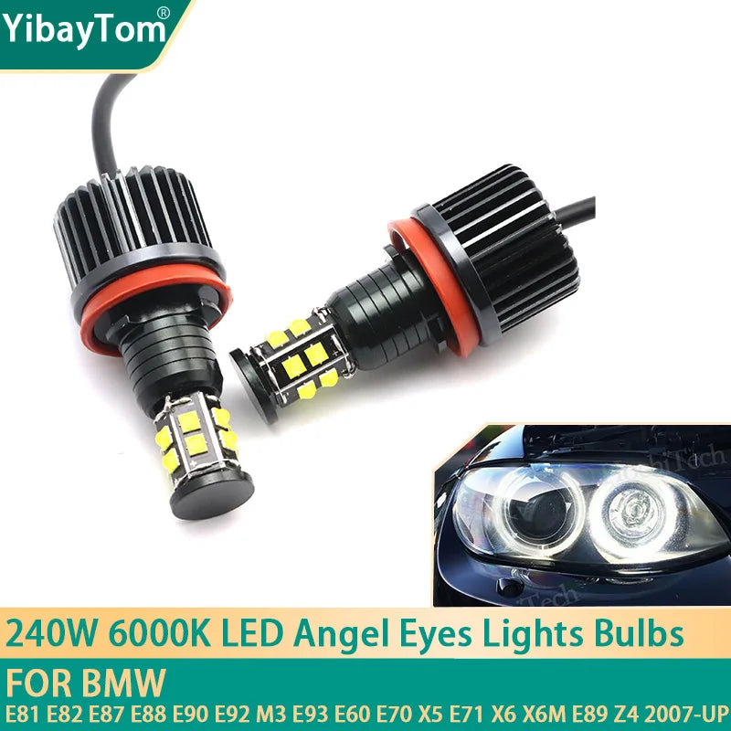 2x 240W 6000K Lamp LED Angel Eyes Marker Light Bulbs For BMW E81 E82 E87 E88 E90 for BMW E87 E70 E60 - Canbus LED Headli