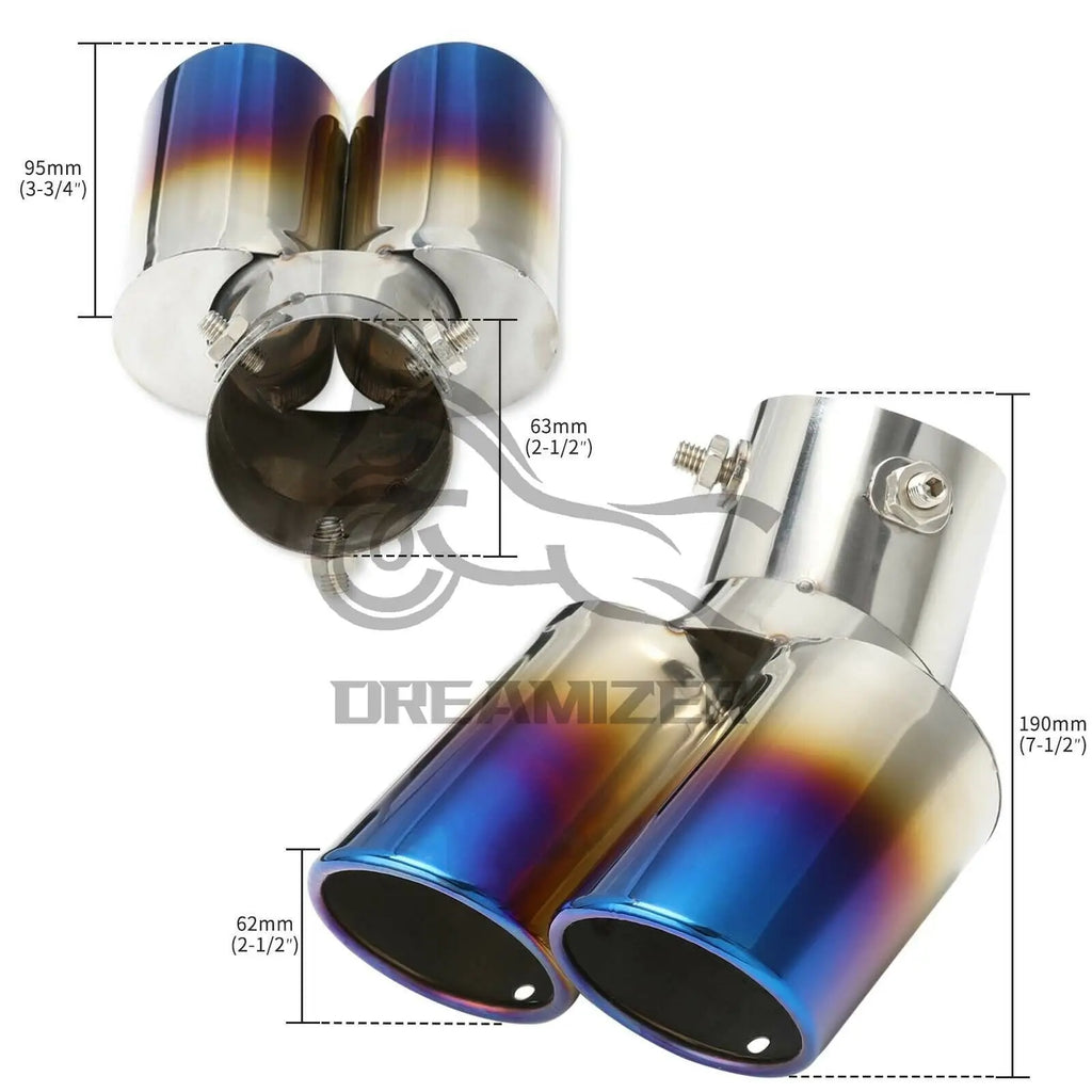 63mm Dual Outlet Universal Car Exhaust Tip Stainless Steel Auto Muffler Tail Pipe Car Accessorie - Automotive LED Light