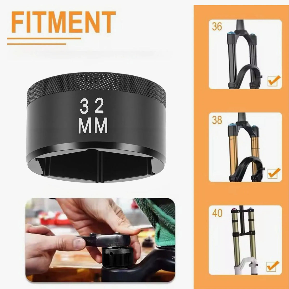 32mm Bike Fork Topcap Socket Tool Metal 3/8 Inch Ratchet Drive Interface Replacement for Fox 36  - Automotive LED Light