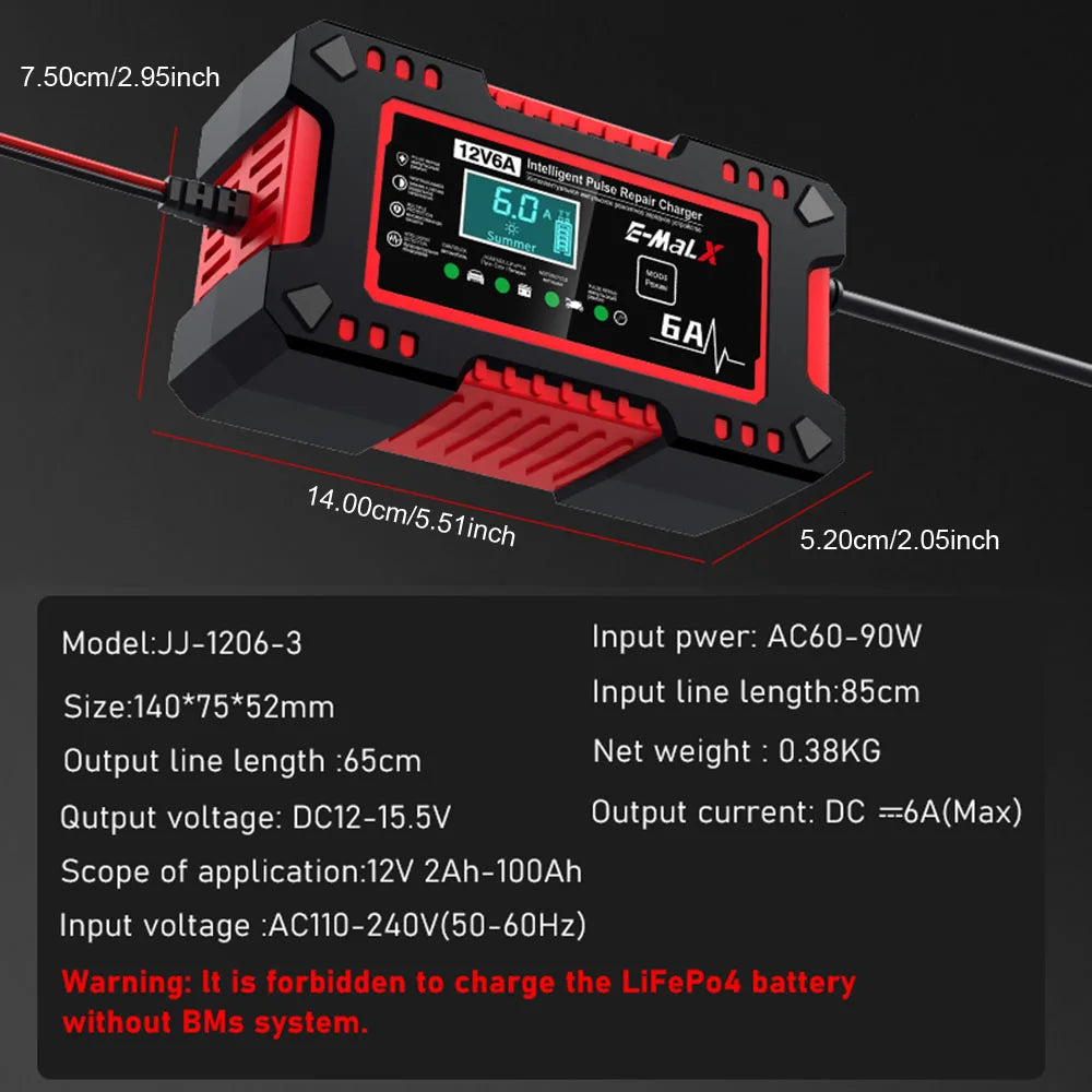 Car Battery Charger 12V 6A Digital Intelligent Pulse Repair Display Overvoltage Protection House - Automotive LED Light