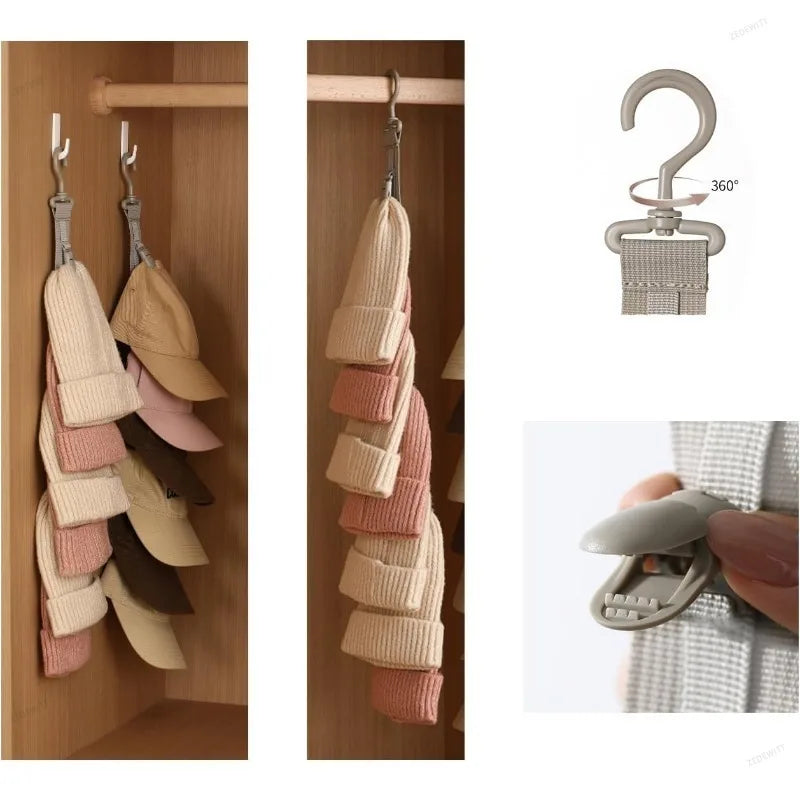 Multi Clip Hanging Hat Organizer Rope Hat Rack Cap Display Storage Holder For Wardrobe Closet Do - Automotive LED Light