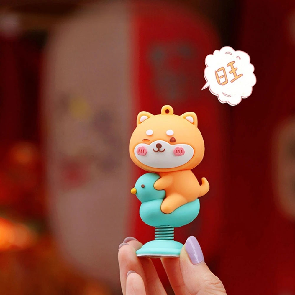 Car Panel Dashboard Decoration Cartoon Animal Shaking Head Spring Toys PVC Car Ornament Doll Aut - Automotive LED Light