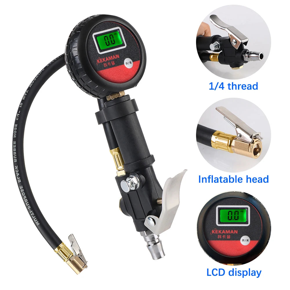 Portale Tire Pressure Gauge Motorcycle Inflator Hose Valve Adapter Digital Tyre Tester for Motor - Automotive LED Light
