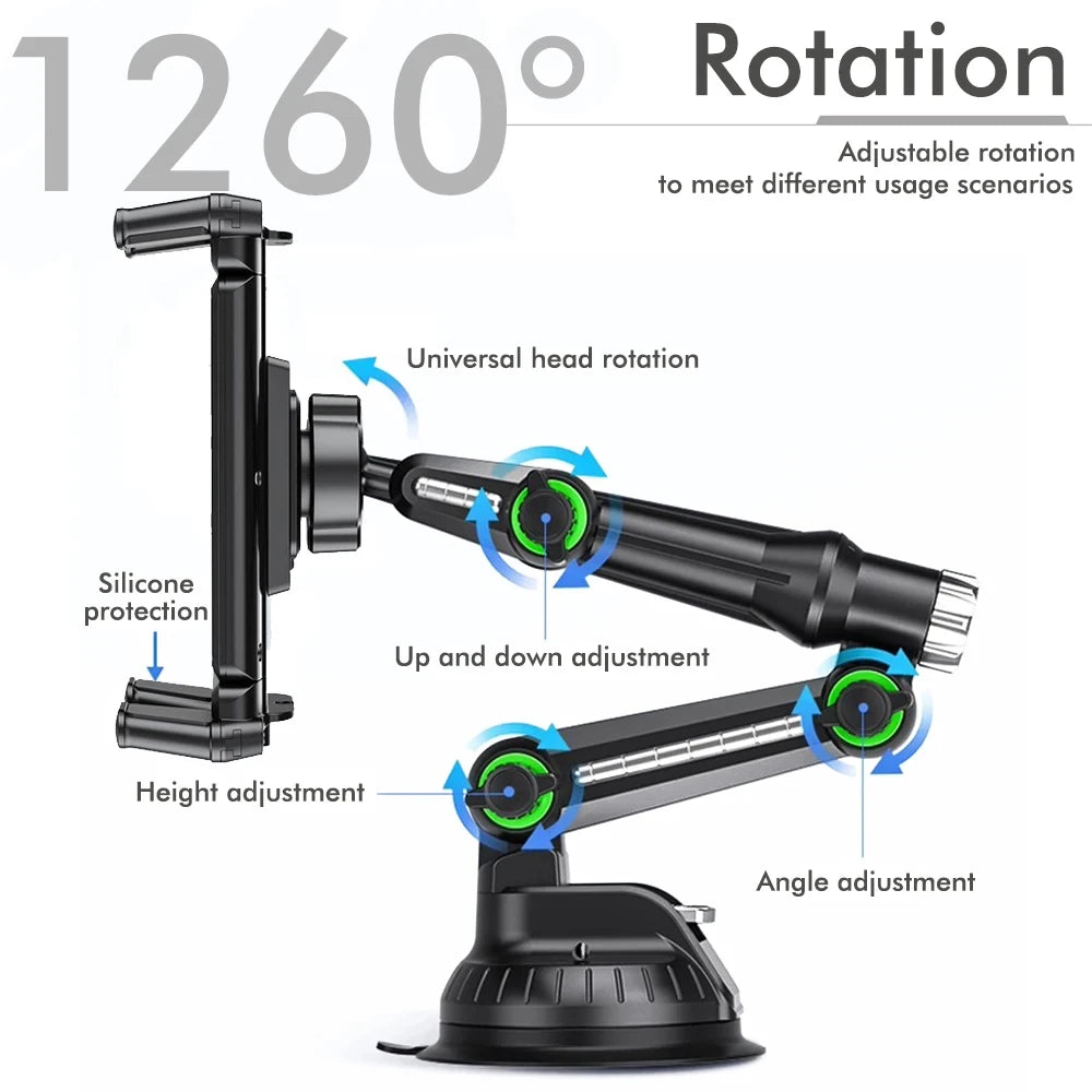 Car Tablet/Folding Screen Universal Phone Holder 1260 Degree Adjustable Rotation Clamp Range 4.7 - Automotive LED Light