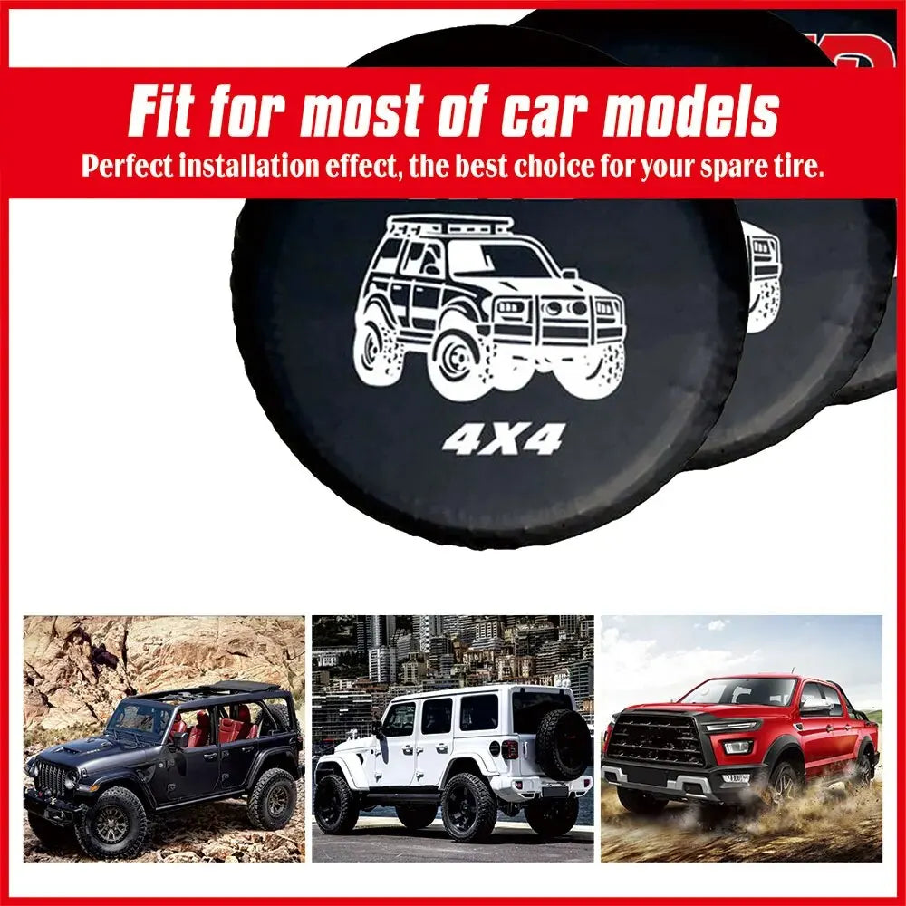 AD Car Tire Cover 14" - 17" Inch 4WD 4x4 PVC Leather Spare Wheel Tire Cover Case Bag Pouch Prote - Automotive LED Light