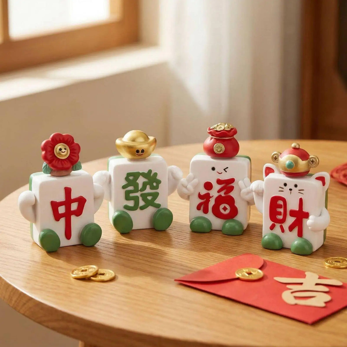 Rotating Mahjong Ornament Creative Gift Fortunate Character Bobblehead - Automotive LED Light