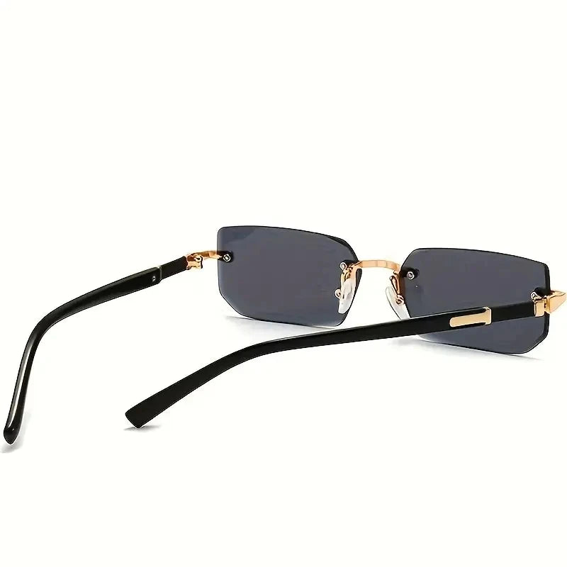 Rimless Sunglasses Rectangle Fashion Popular Women Men Shades Small Square Sun Glasses For Femal - Automotive LED Light