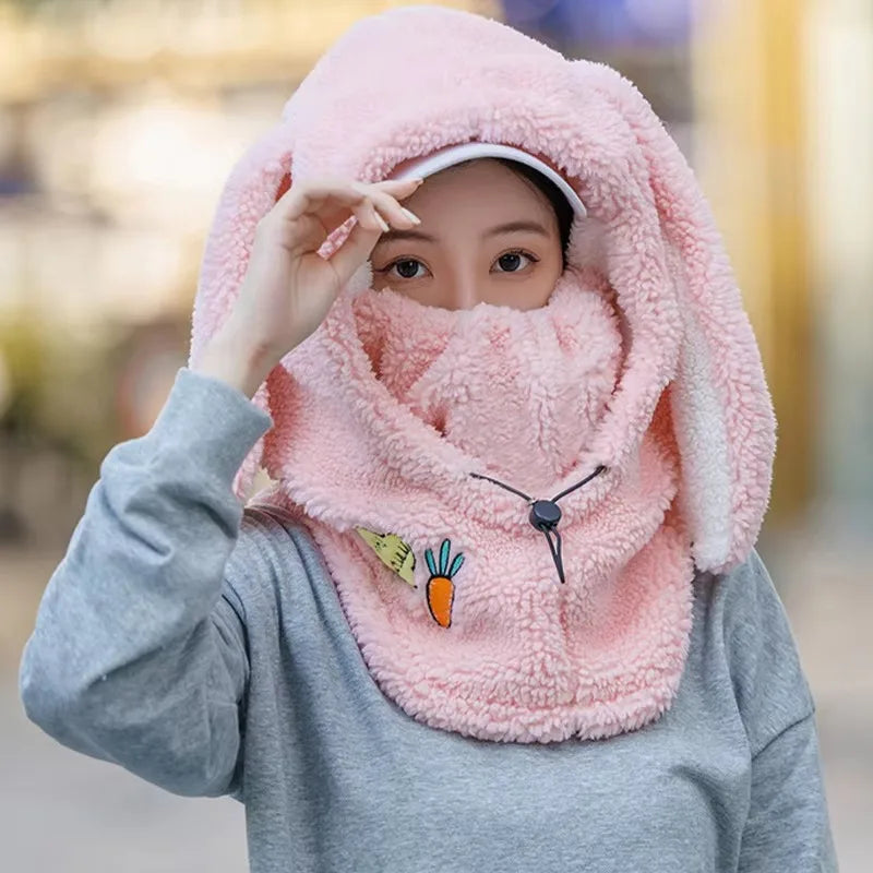 Cute Cartoon Bunny Ears Ski Hat Winter Warm Wool Soft Ski Helmet Cover Scarf Set Decorative Outd - Automotive LED Light