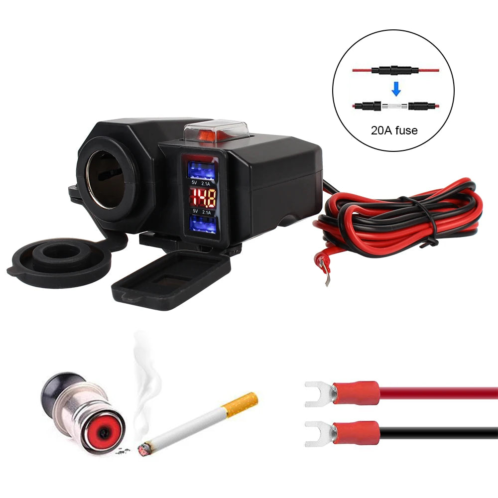 24V 12V Motorcycle USB Chargers 3.0 2.1A Cigarette Lighter Port Volt Switch Cover Cell Phone Pow - Automotive LED Light
