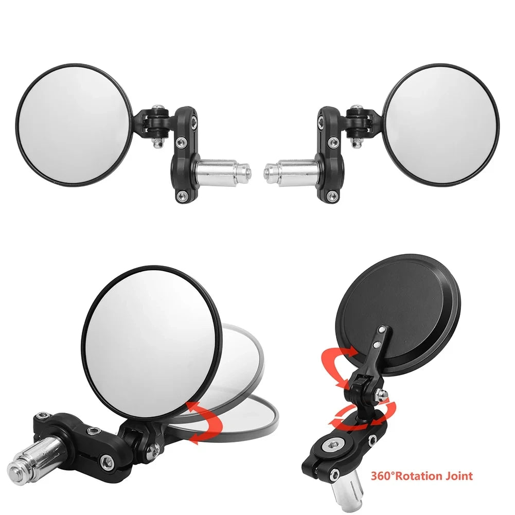 Motorcycle 7/8" 22mm Universal Round Mirrors Handlebar Wing Foldable Mirrors Aluminum Black Hand - Automotive LED Light