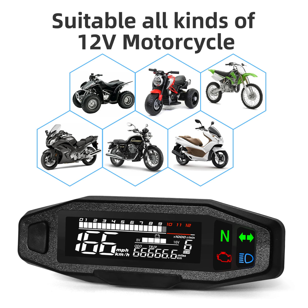 Motorcycle Speedometer Universal Digital Dashboard Instrument with Turn Signal Light Km/h Hour M - LED Motorcycle Light