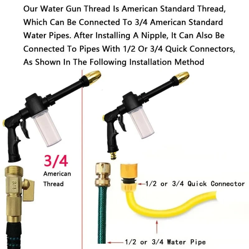 High Pressure Car Washing Water Gun Long Rod Nozzle Garden Hose Nozzle Multi-Function Watering T - Automotive LED Light