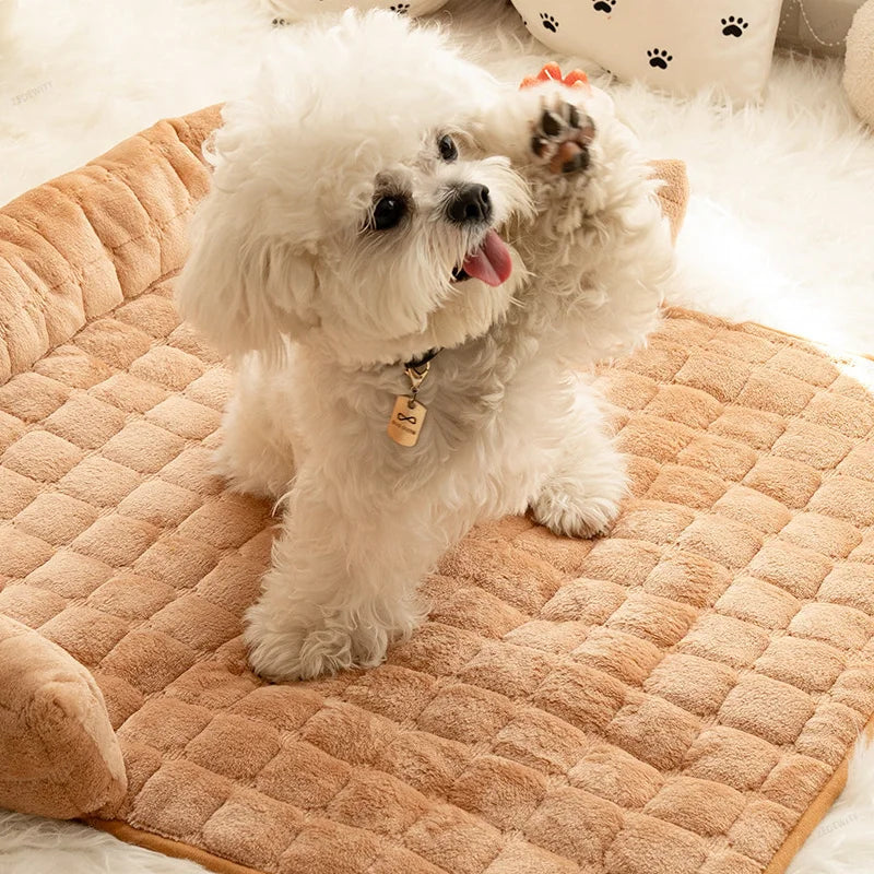 Super Soft Plush Dog Bed Mat Winter Warm Cozy Non-Slip Flannel Sofa Couch Cover with Neck Pillow - Automotive LED Light