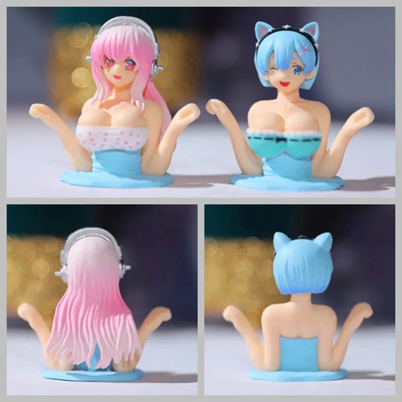 Sexy Kanako Chest Shaking Girls Car Ornaments Cartoon Kawaii Anime Statue Car Dashboard Sexy Dol - Automotive LED Light