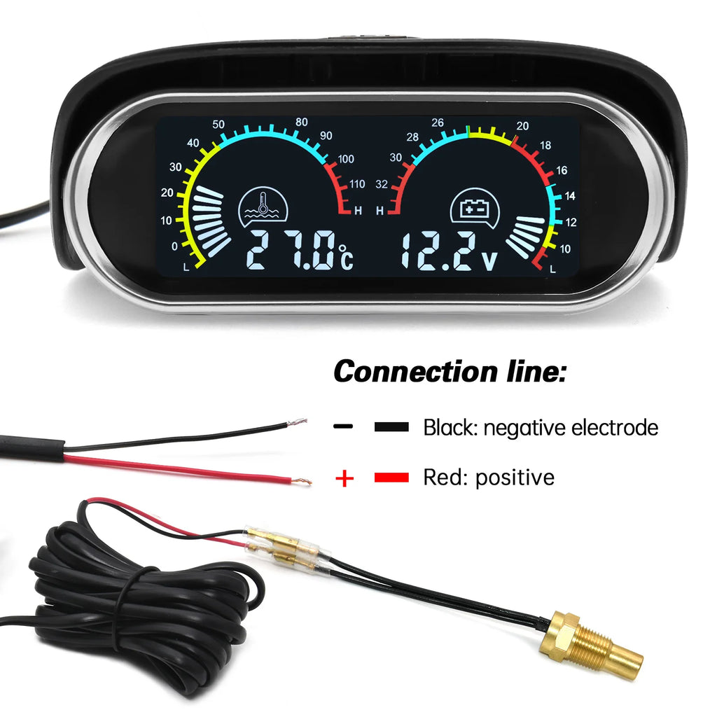2 in 1 Digital LCD Car Gauges Water Temperature Gauge with 10mm sensor+Voltmeter Voltage Gauges  - Automotive LED Light