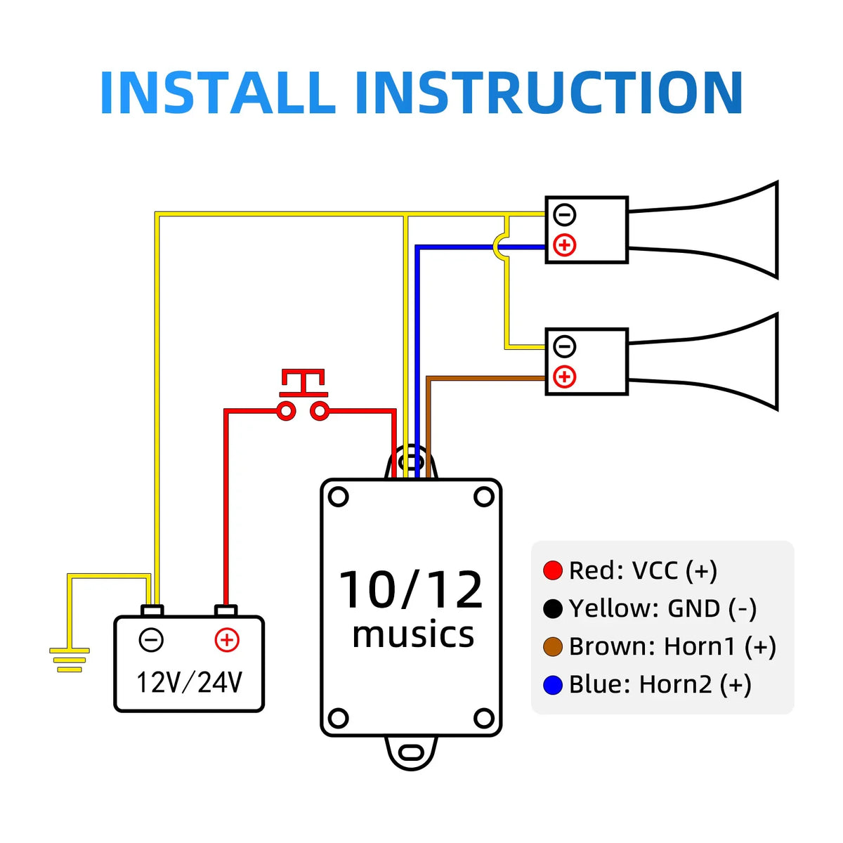 Car Horn Controller with 8 10 12 Sound Effects Switching Electric Horn Speaker Wireless Control  - Automotive LED Light