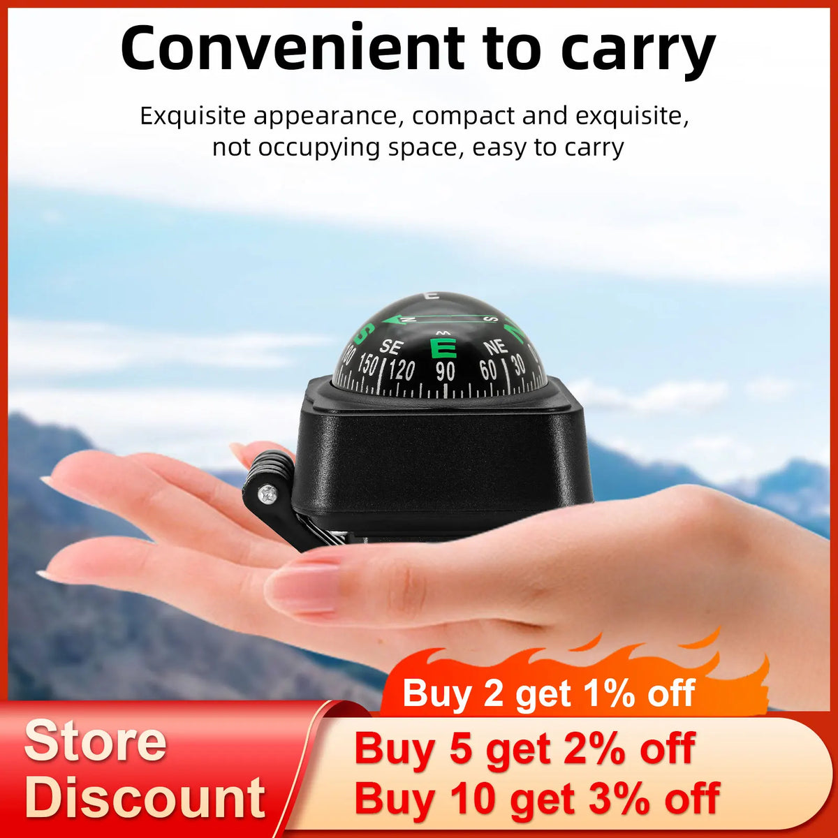 AD Outdoor Compass Navigation Dashboard Car Compass for Auto Car Boat Cycling Hiking Direction P - Automotive LED Light