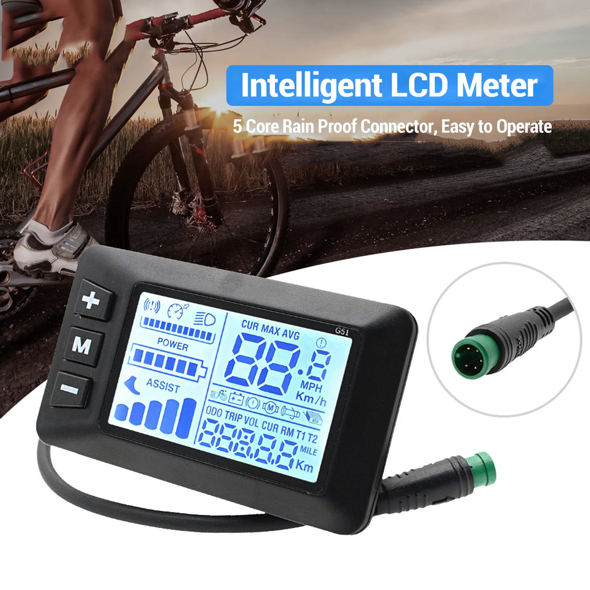 1Pc Electric Bike Display Meter Electric Scooter Panel Screen 5 Cores Rain Proof Connector Accur - Automotive LED Light
