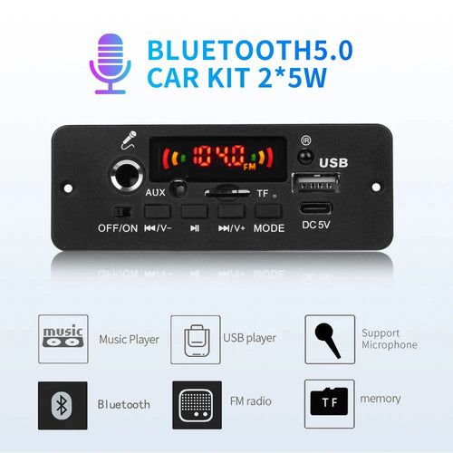 10W Digital Amplifier MP3 Decoder Board DC 5V Bluetooth 5.0 FM Support Microphone Car MP3 Player - Automotive LED Light
