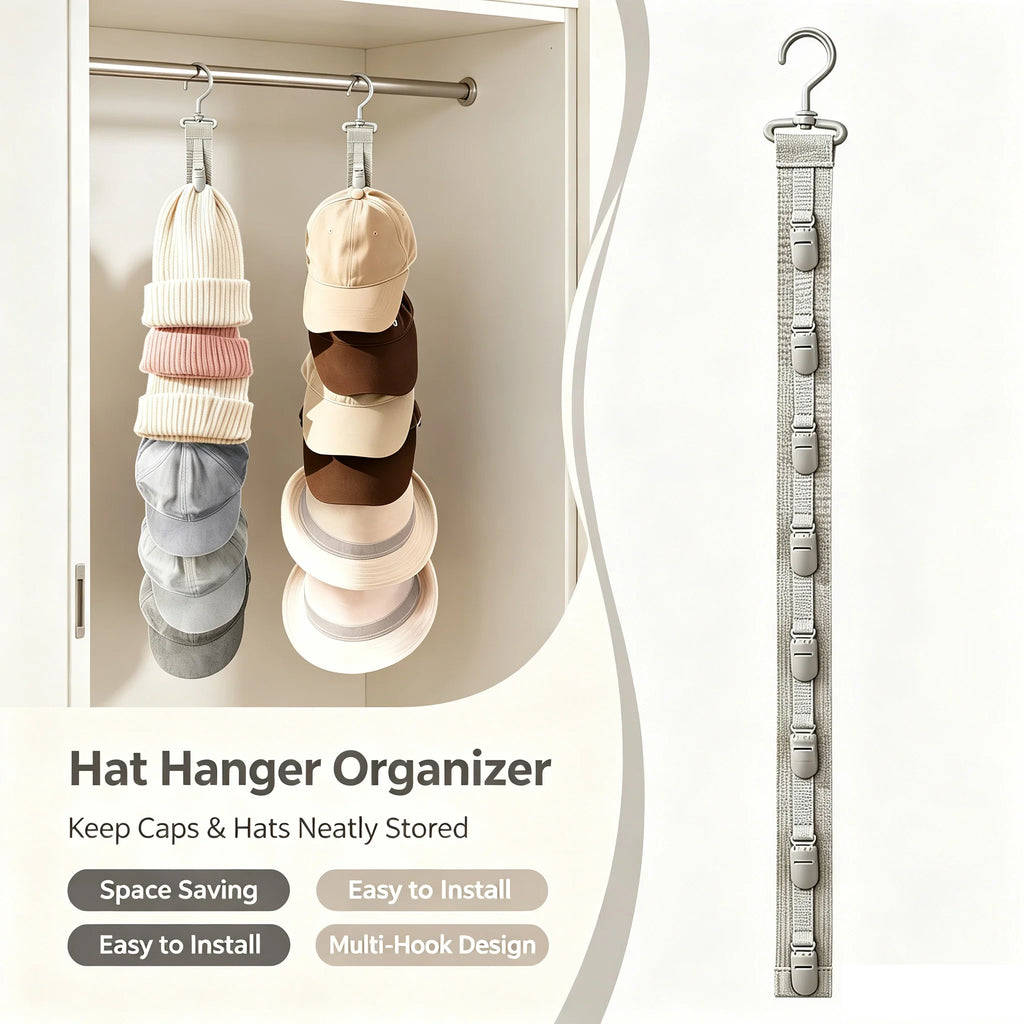 Multi Clip Hanging Hat Organizer Rope Hat Rack Cap Display Storage Holder For Wardrobe Closet Do - Automotive LED Light
