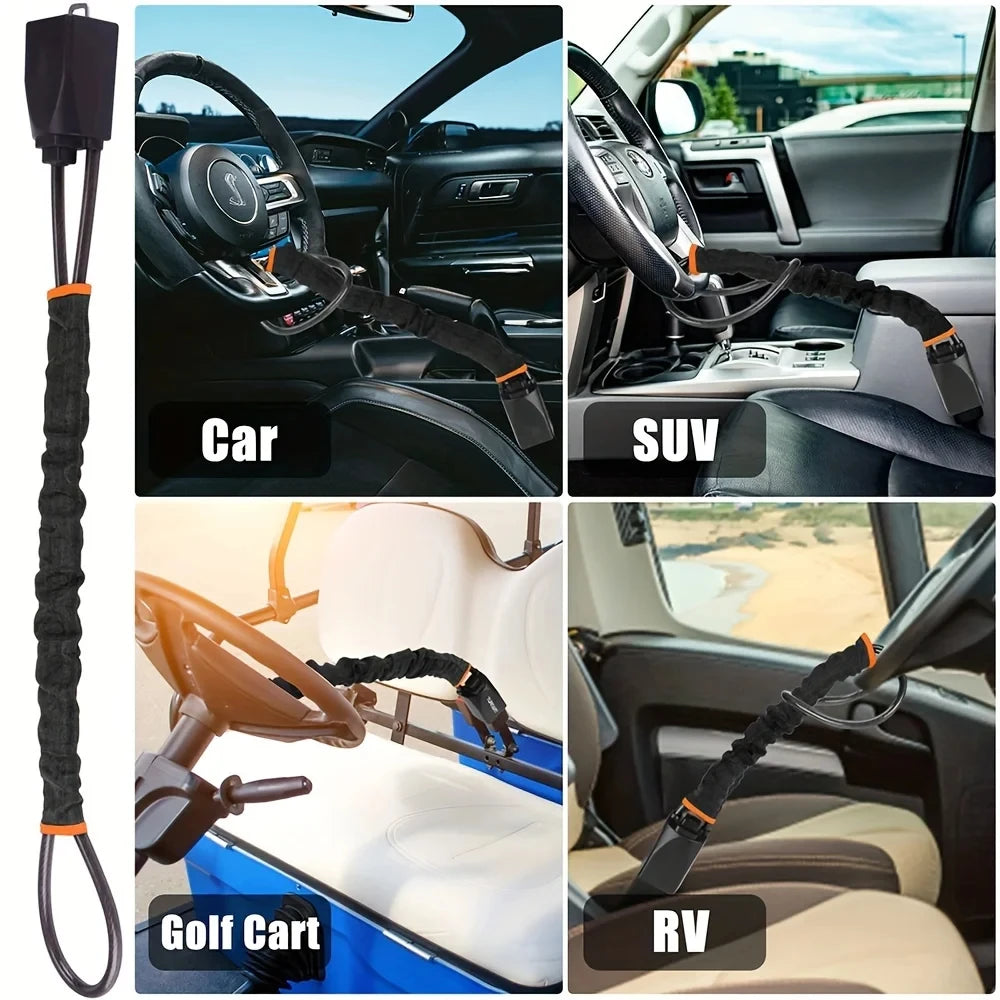 Automotive Security Deterrent Car Steering Wheel Lock Reinforced Cable in Red Blue Yellow Black  - Automotive LED Light