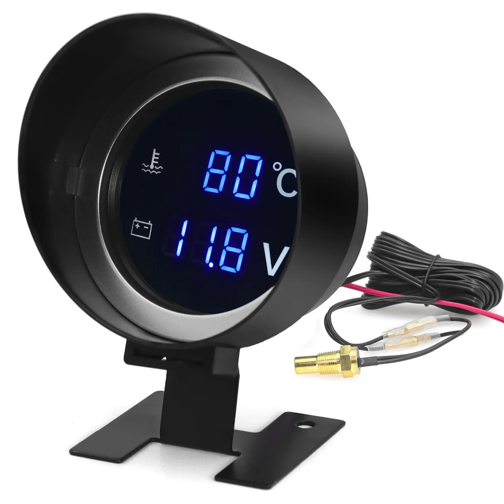 2 IN 1 Water Temperature Gauge -10°C-110°C Digital Led Voltmeter Water Temp Joint Pipe Sensor Mo - Automotive LED Light