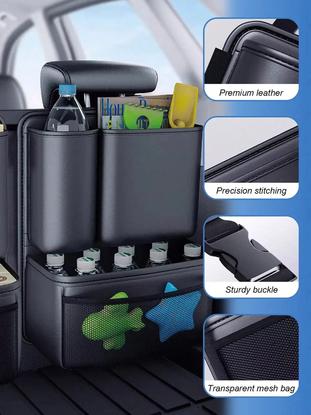 Car Rear Seat Back Hanging Storage Bag Multi-Compartment Auto Organizer Waterproof Universal for - Automotive LED Light
