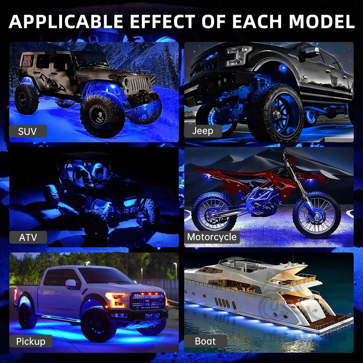 4Pods 9 LED Rock Lights Kit Car Atmosphere Lamp for Offroad Truck SUV 4x4 ATV Jeep Neon Underbod - LED Motorcycle Light