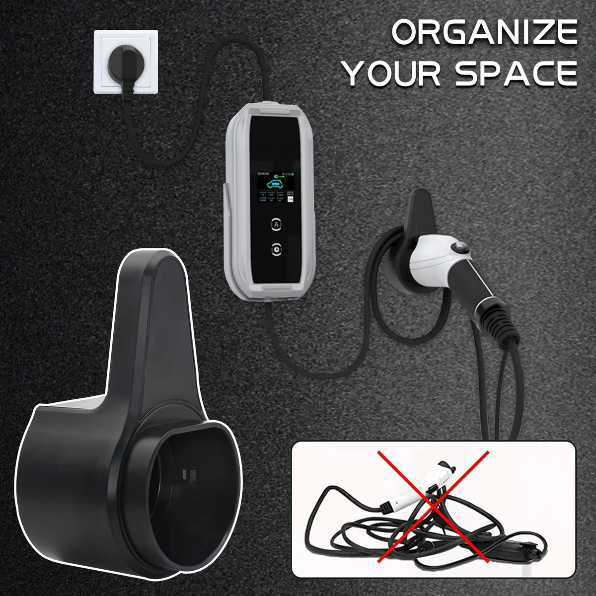 AD EV Charger Plug Holder for Electric Vehicle Charging Cable Plug Stand Extra Protection Wallbo - Automotive LED Light