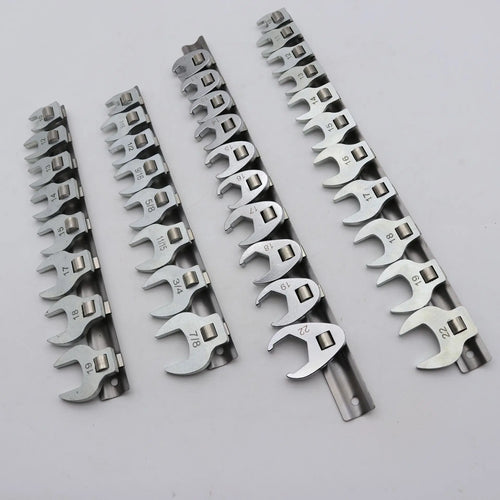 10Pcs 3/8in Drive Crowfoot Wrench Set 10-22mm Metric Nut Wrench Tool Kit Open End Wrench Set - Automotive LED Light