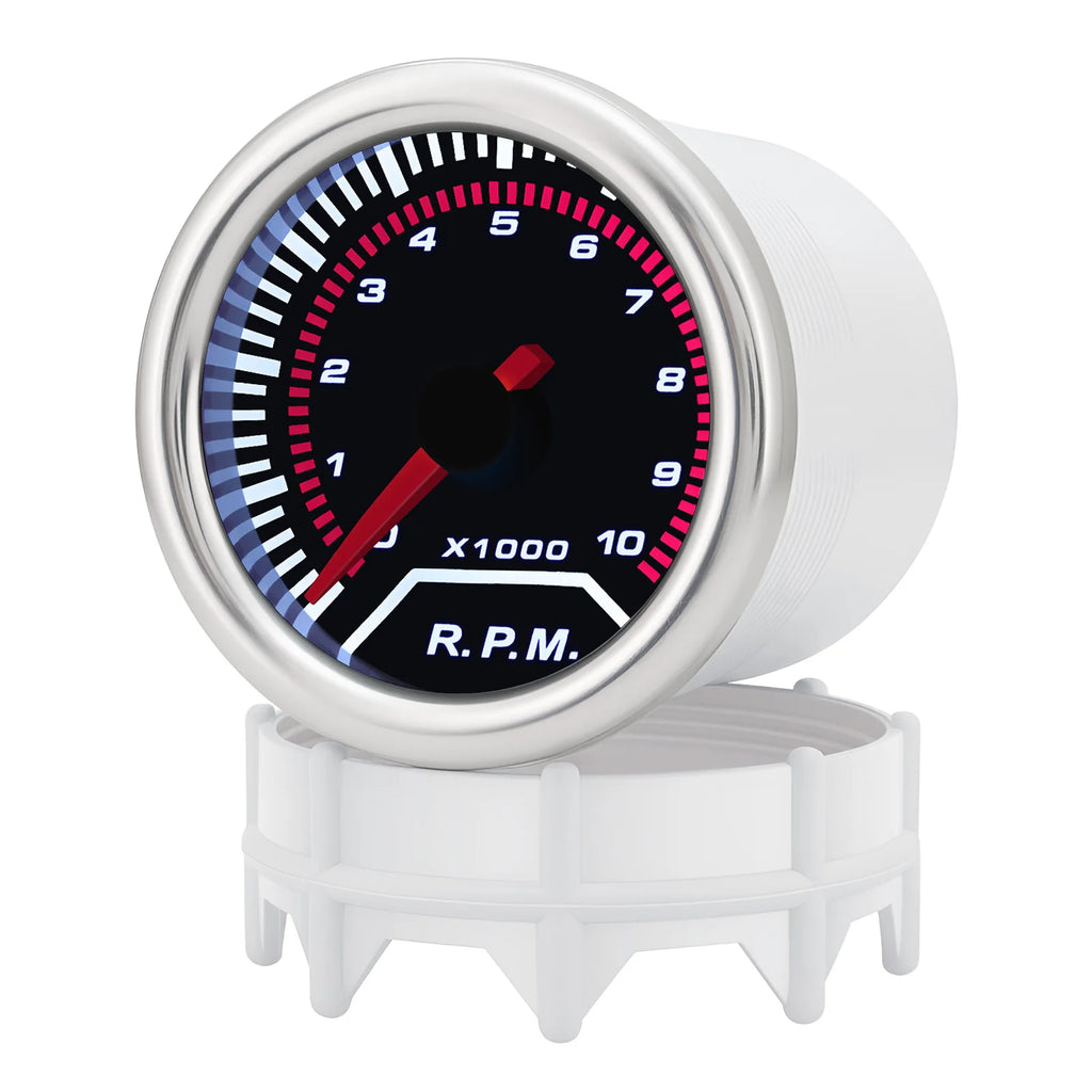 52mm Tachometer 10k rpm Meter Gauge Digital Speedmeter with White Backlight White Chrome Bezel f - Automotive LED Light