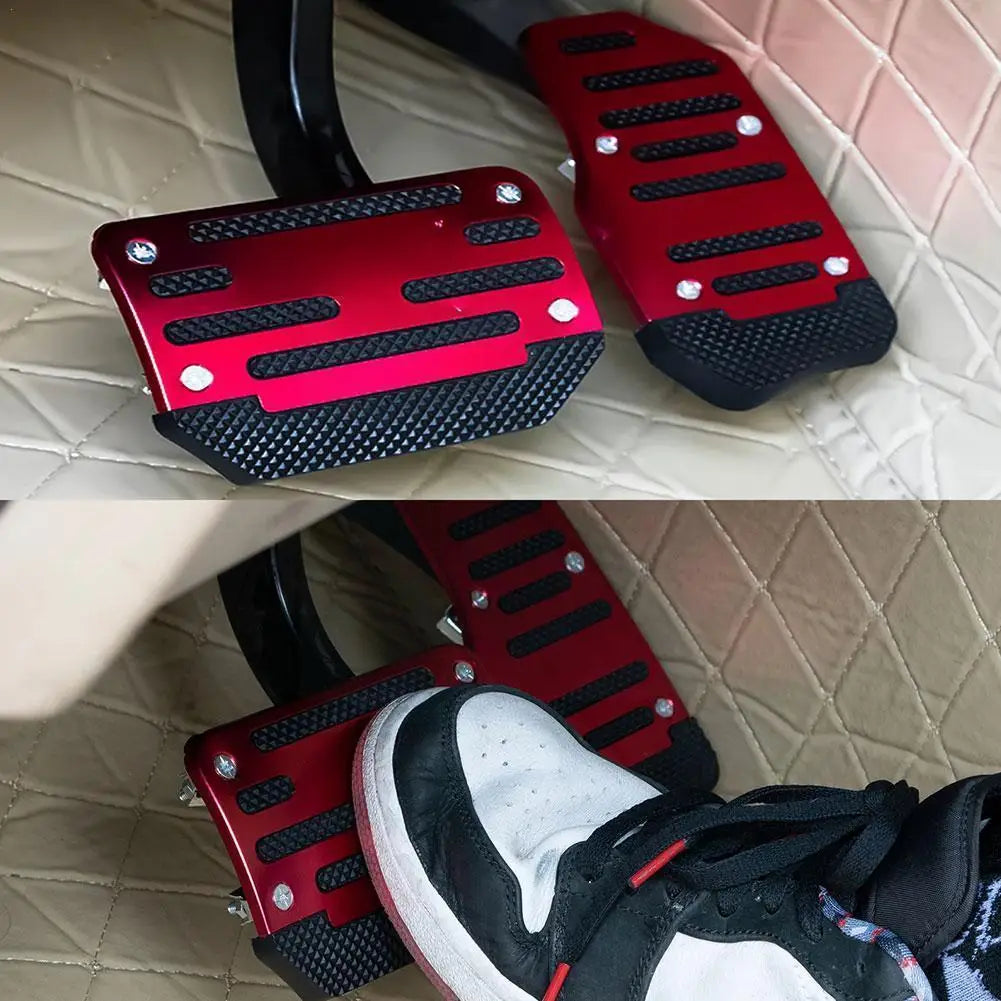 Universal Car Pedal Cover Aluminum Automatic Transmission Brake Fuel Gas Foot Pad Set Kit Pedals - Automotive LED Light