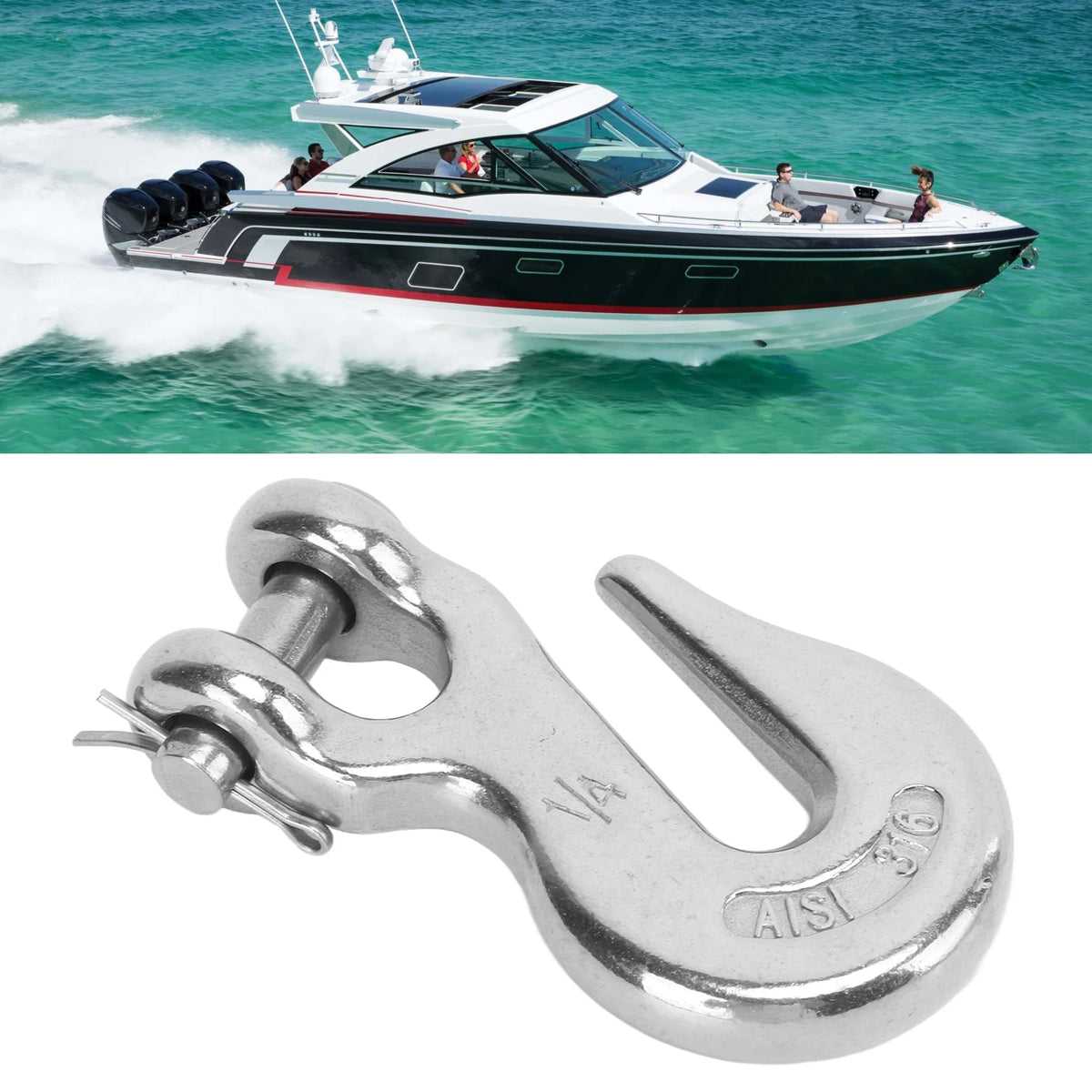 Clevis Hook Marine Boat Slip Lifting Hook 1/4in 1000lbs Load Bearing Capacity 316 Stainless Stee - Automotive LED Light