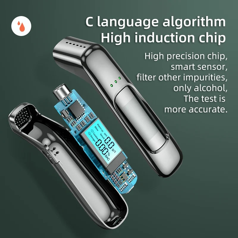 High Precision Non-contact Alcohol Tester Digital LCD Display Portable Breathalyzer Alcometer US - Automotive LED Light