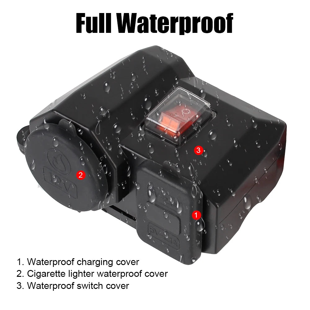 24V 12V Motorcycle USB Chargers 3.0 2.1A Cigarette Lighter Port Volt Switch Cover Cell Phone Pow - Automotive LED Light