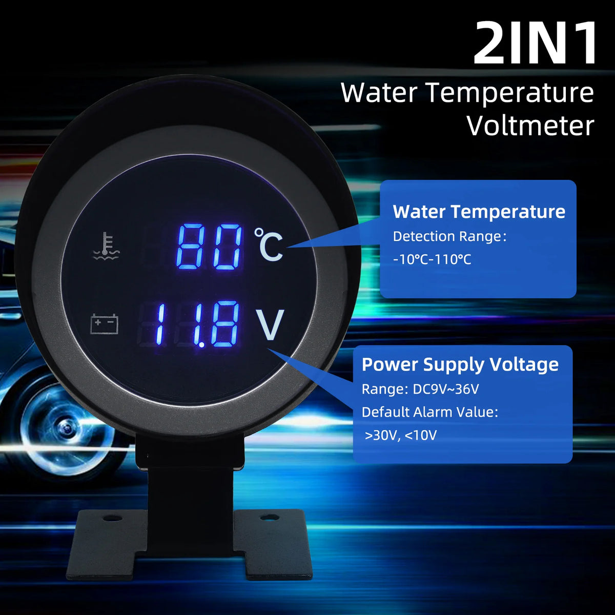 AD 2 in 1 12V 24V Round Led Digital Car Truck Water Temp Gauge Temperature Sensor Temperatura Mo - Automotive LED Light