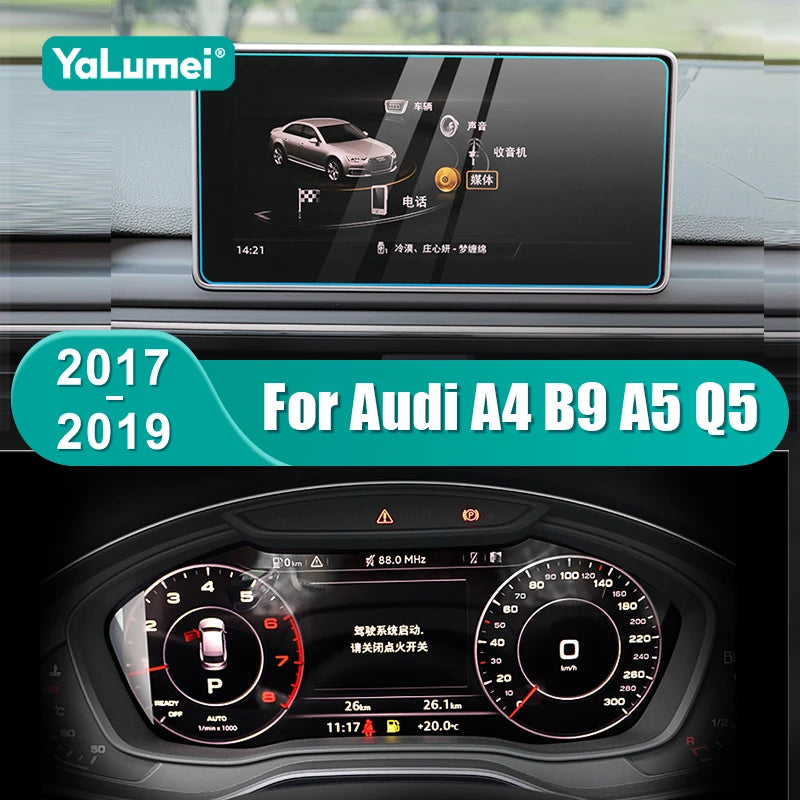 Tempered Glass For Audi A4 B9 S4 A5 S5 Q5 2017 2018 2019 Car GPS Navigation & Da for Audi B9 S5 Q5 - Automotive LED Ligh