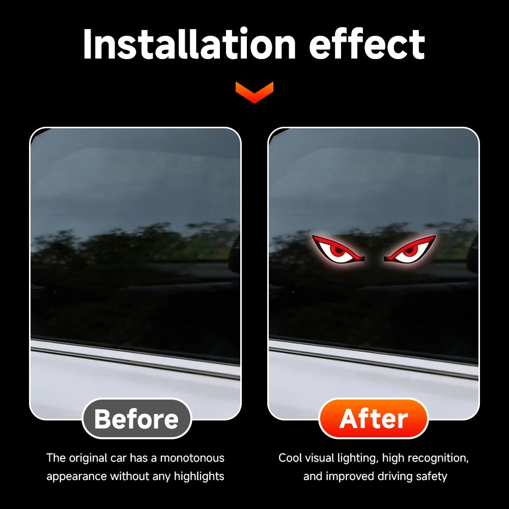 1Pc LED Dynamic Expression Neon Light Car Solar Devil Eye Light, Rear Window Anti-Rear-End Warni - Automotive LED Light
