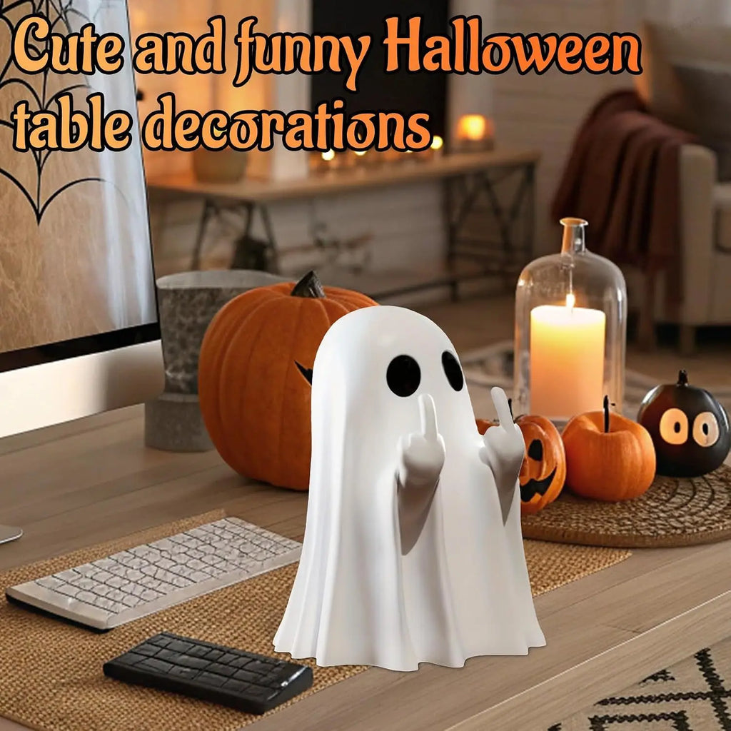 Funny Middle Finger Ghost Figurine Mini Resin Halloween Decor Spooky Statue for Office Desk Pran - Automotive LED Light