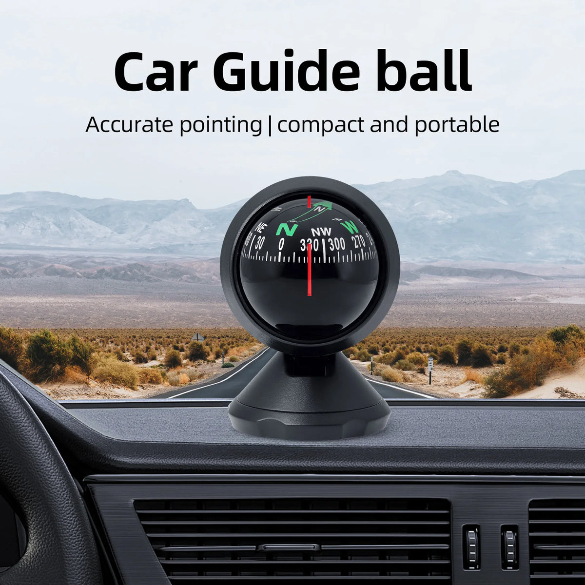 AD Mini Car Navigation Compass 360 ° Rotary Adjustable Spherical Dashboard Guide Compass For Boa - Automotive LED Light
