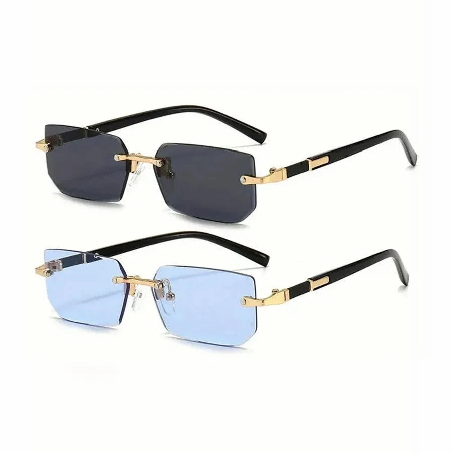 Rimless Sunglasses Rectangle Fashion Popular Women Men Shades Small Square Sun Glasses For Femal - Automotive LED Light