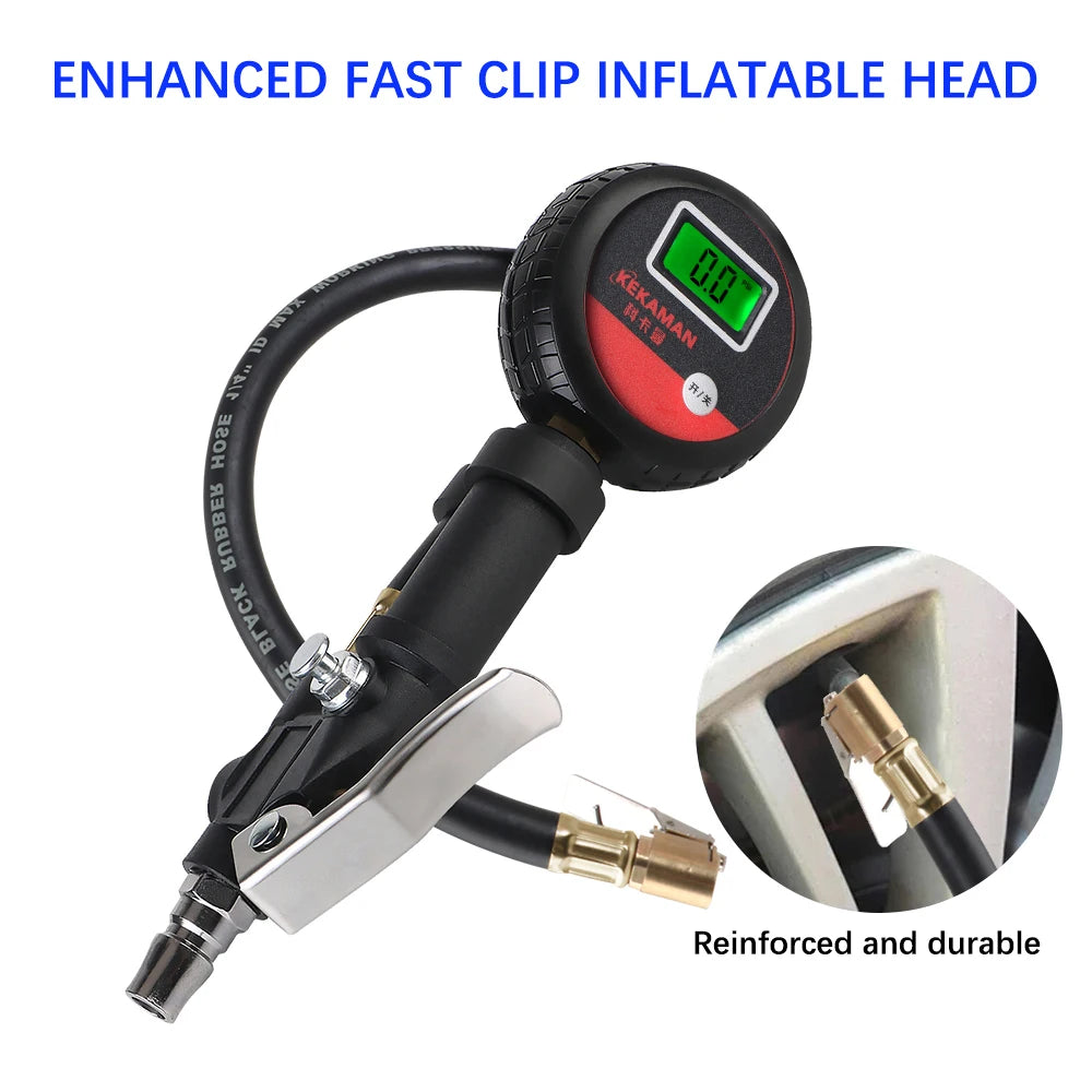 Portale Tire Pressure Gauge Motorcycle Inflator Hose Valve Adapter Digital Tyre Tester for Motor - Automotive LED Light
